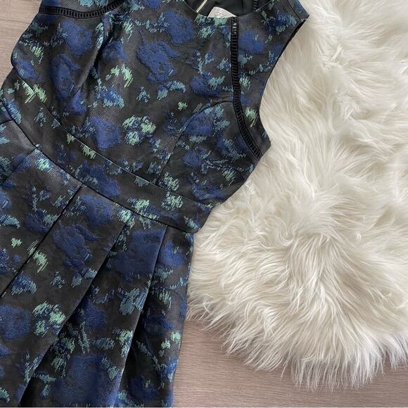 New Eliza J Leopard Print Black & Blue Metallic Fit & Flare Dress 2 - Picture 4 of 10